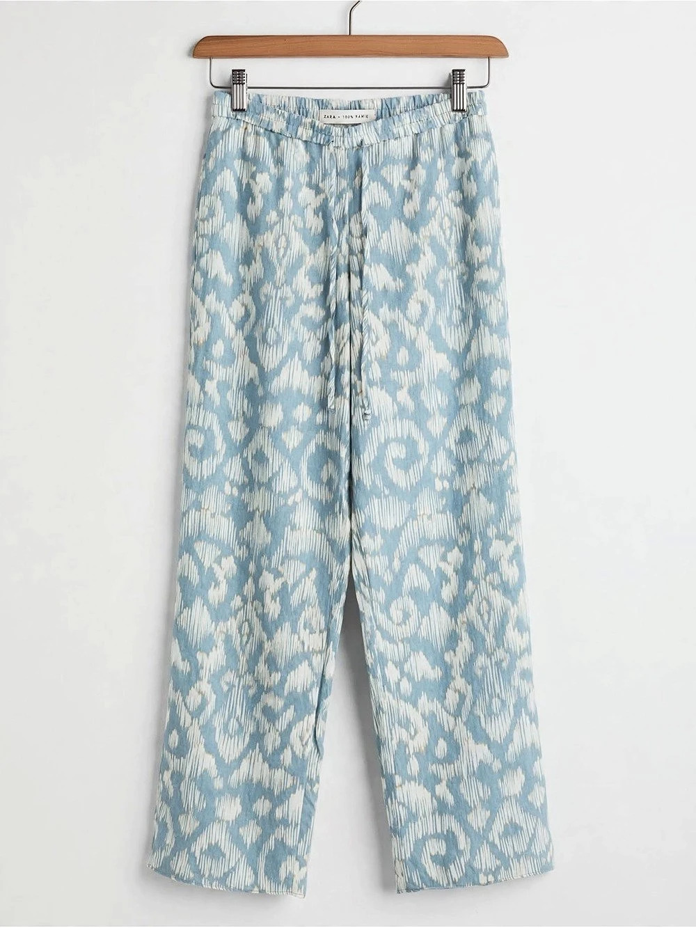 Zara Ramie Print Pants ZW Collection Wide Leg Blue & White XS NWT